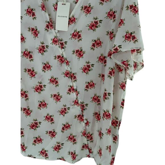 Pleione Blouse Womens Plus Size 3X Short Sleeve Floral Print Faux Wrap Neckline - Picture 7 of 12